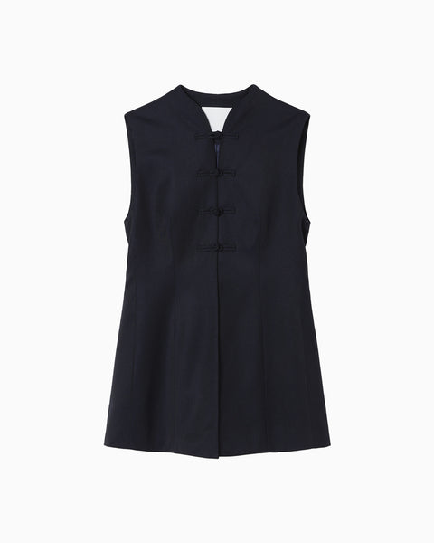 Light Wool Max Gabadine Mao Collar Vest - navy