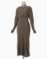 Random Ribbed Organic Cotton 2way Dress - khaki