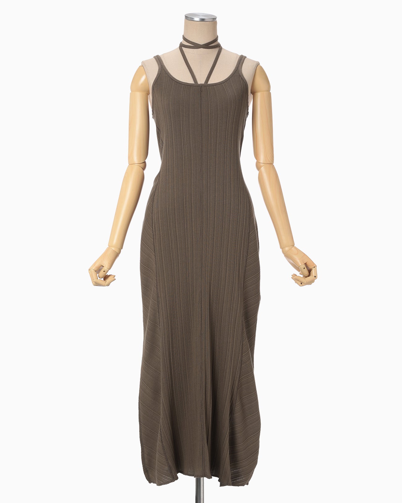 Random Ribbed Organic Cotton 2way Dress - khaki