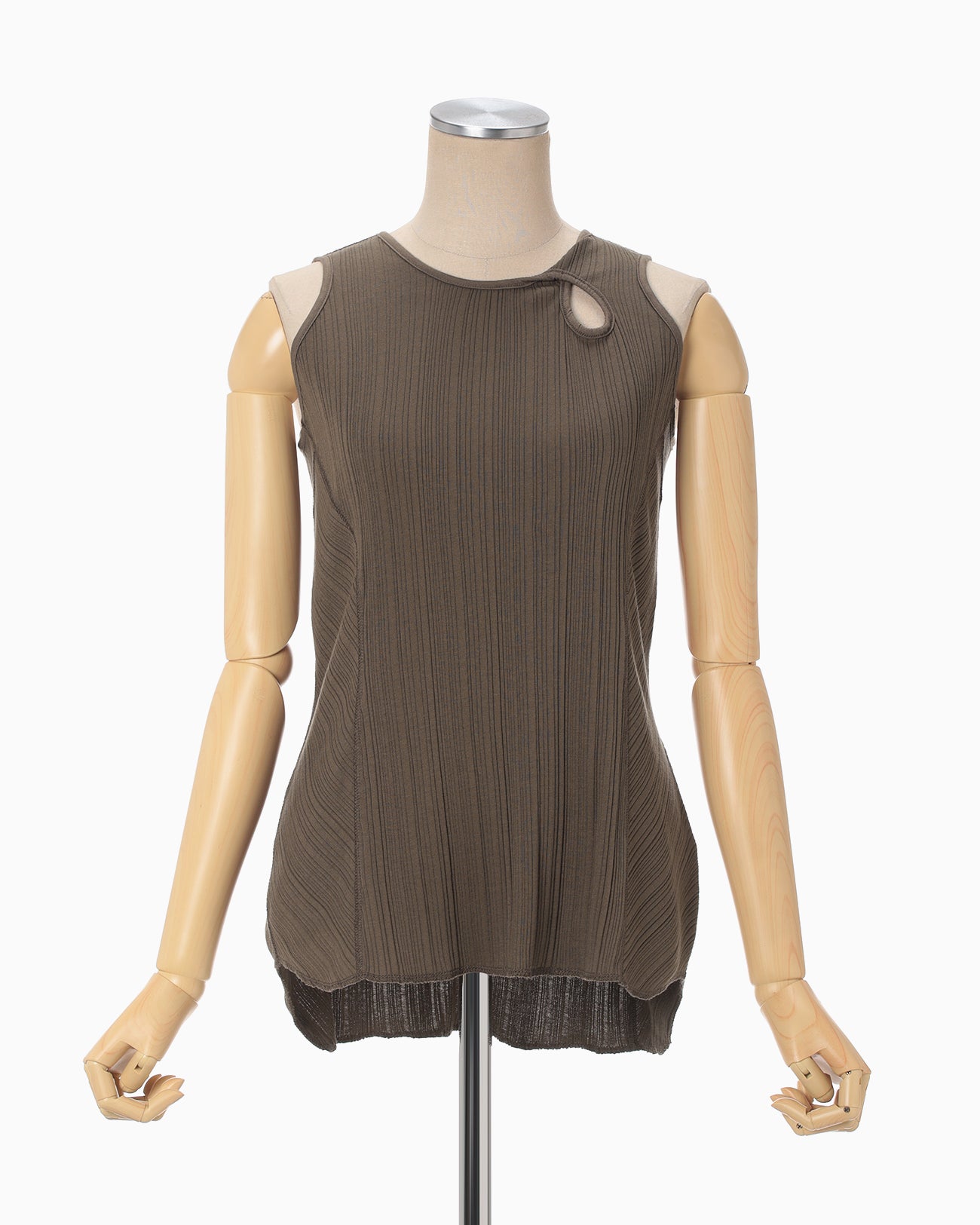 Random Ribbed Organic Cotton Sleeveless Top - khaki