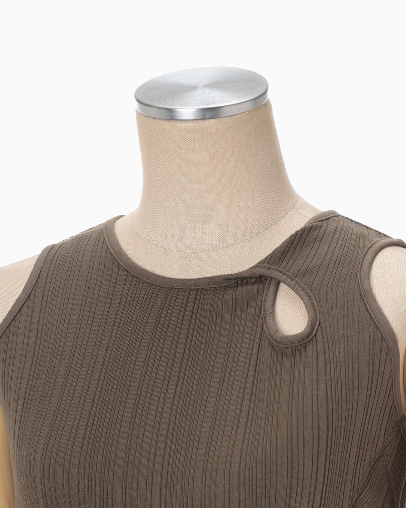 Random Ribbed Organic Cotton Sleeveless Top - khaki