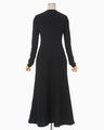 Shirring Jersey Jacquard Flared Dress - black