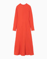 Shirring Jersey Jacquard Flared Dress - vermillion