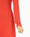 Shirring Jersey Jacquard Flared Dress - vermillion