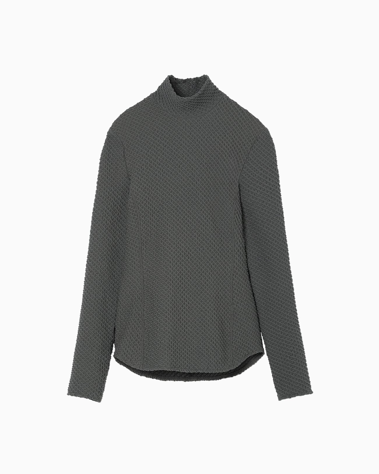 Shirring Jersey Jacquard High Neck Top - grey