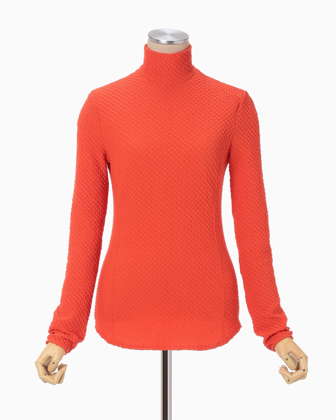 Shirring Jersey Jacquard High Neck Top - vermillion