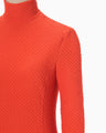 Shirring Jersey Jacquard High Neck Top - vermillion