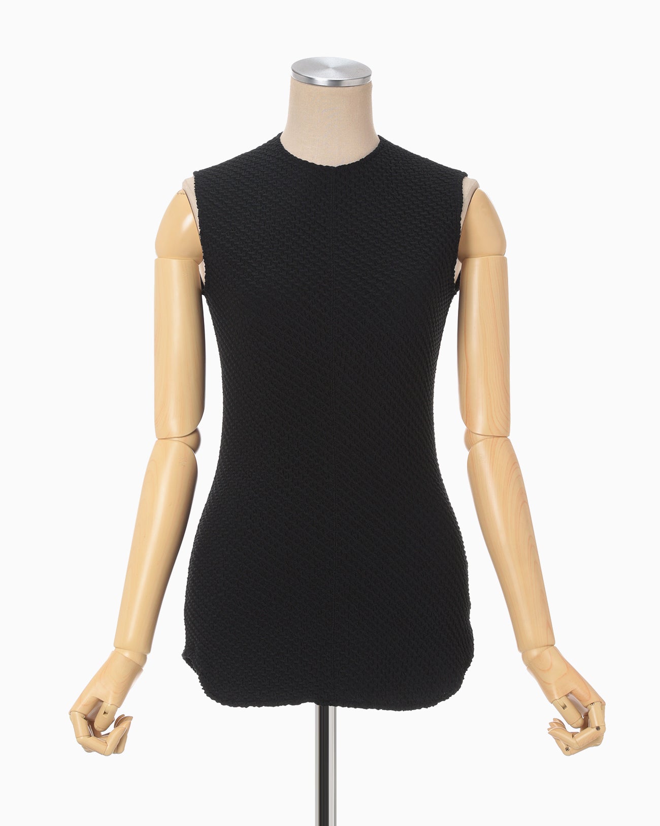 Shirring Jersey Jacquard Sleeveless Top - black