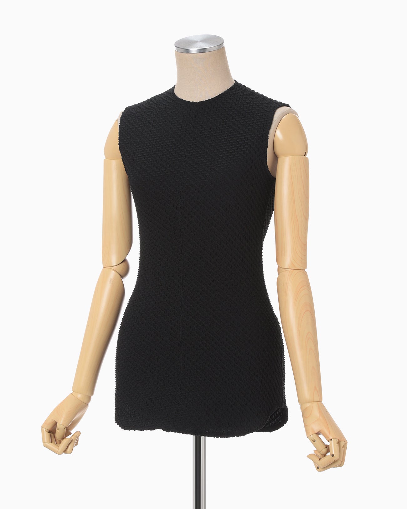 Shirring Jersey Jacquard Sleeveless Top - black