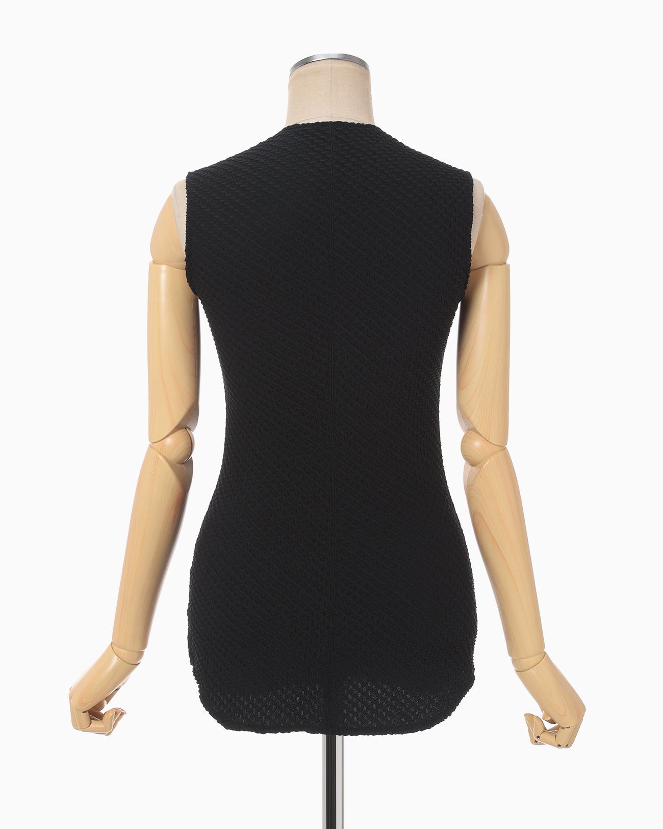 Shirring Jersey Jacquard Sleeveless Top - black