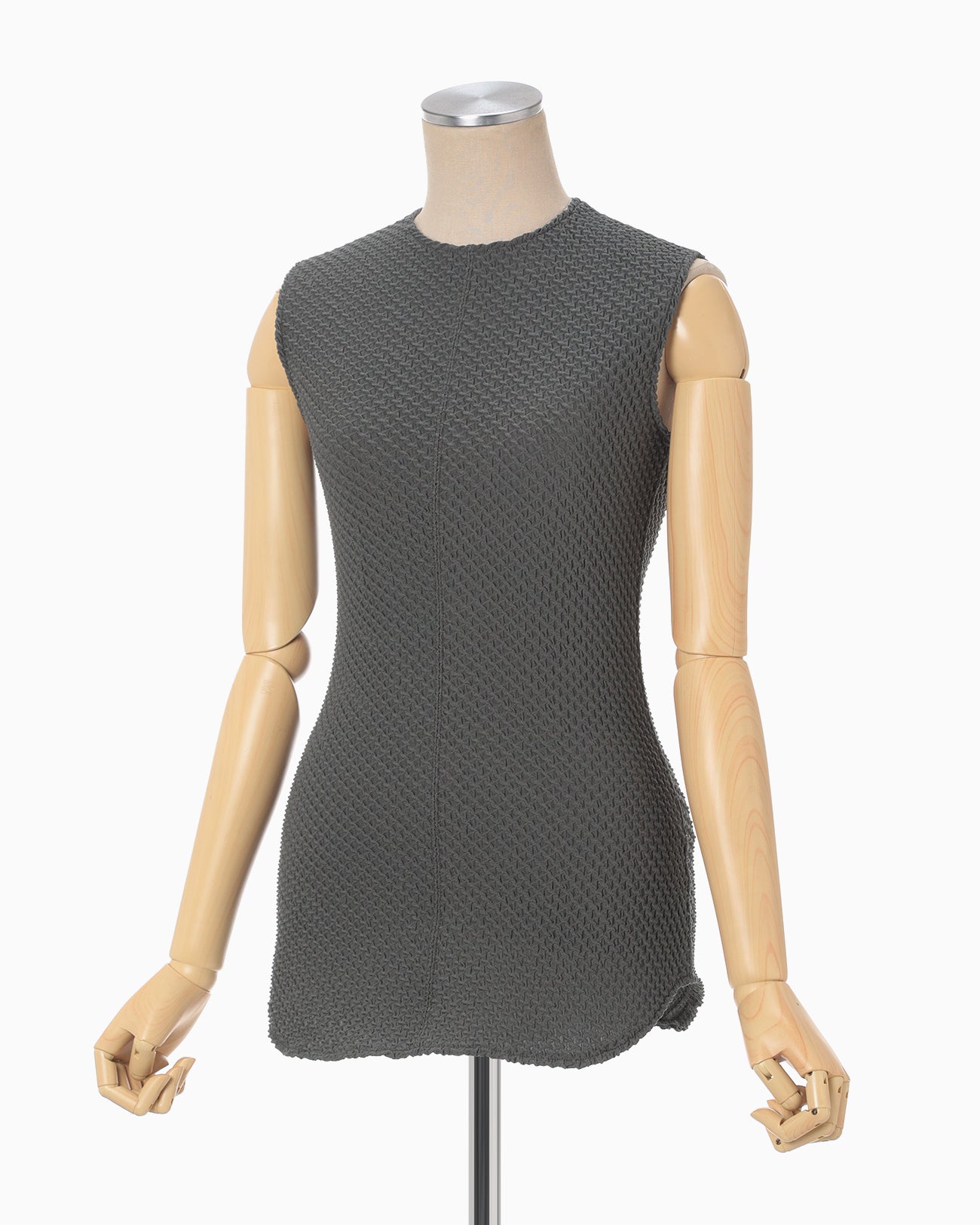 Shirring Jersey Jacquard Sleeveless Top - grey