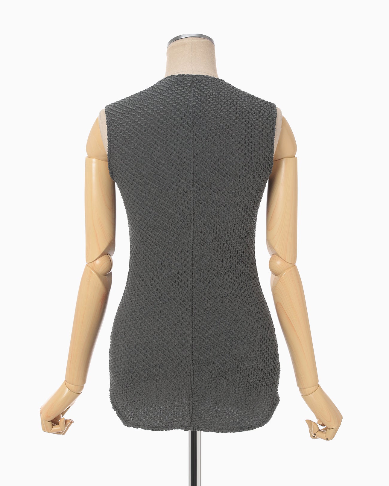 Shirring Jersey Jacquard Sleeveless Top - grey