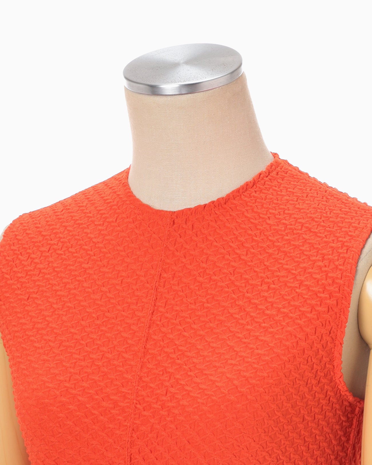 Shirring Jersey Jacquard Sleeveless Top - vermillion