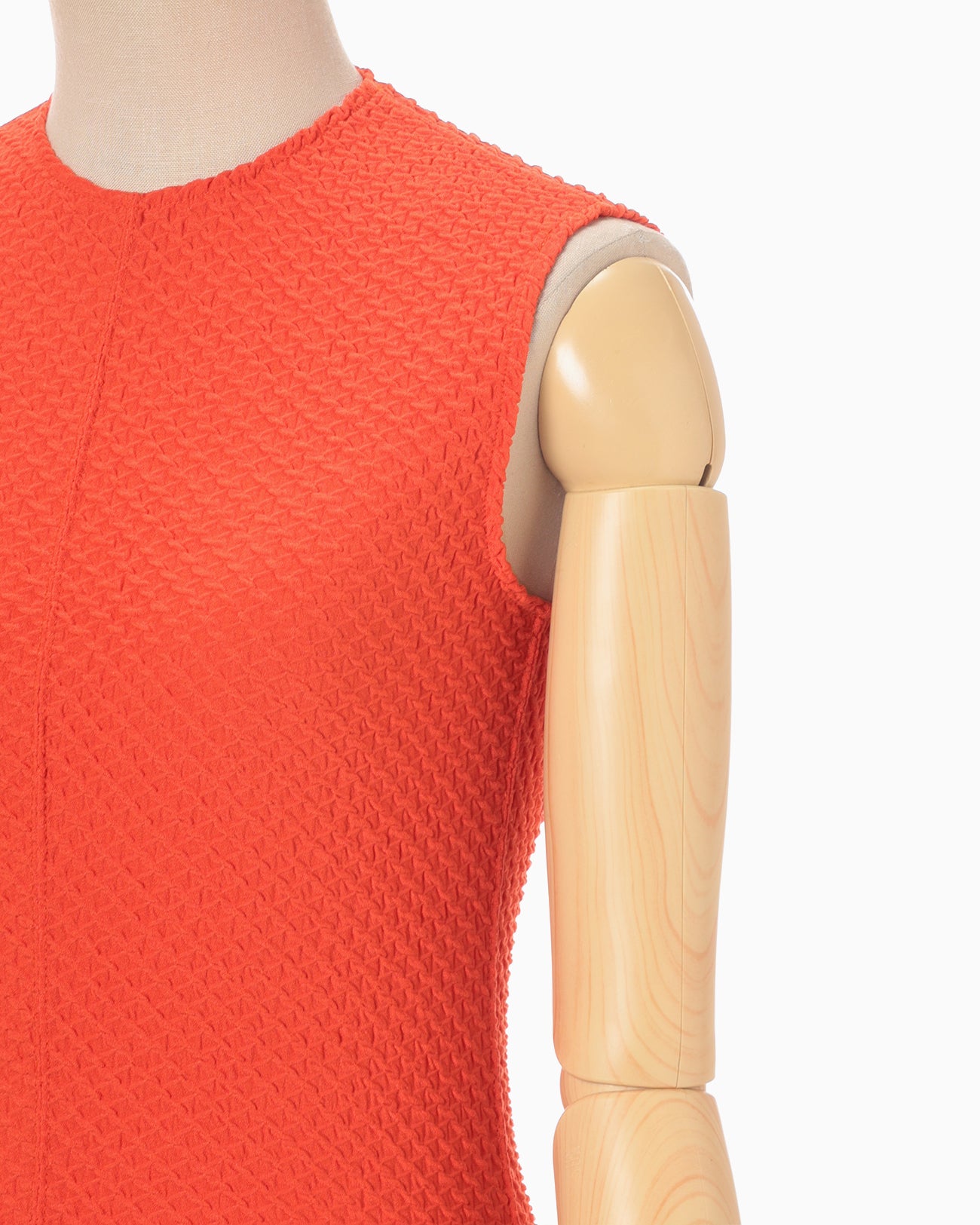 Shirring Jersey Jacquard Sleeveless Top - vermillion