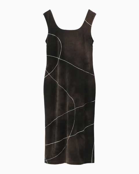 "Kintsugi" Velour Jersey Square Neck Sleeveless Dress - brown