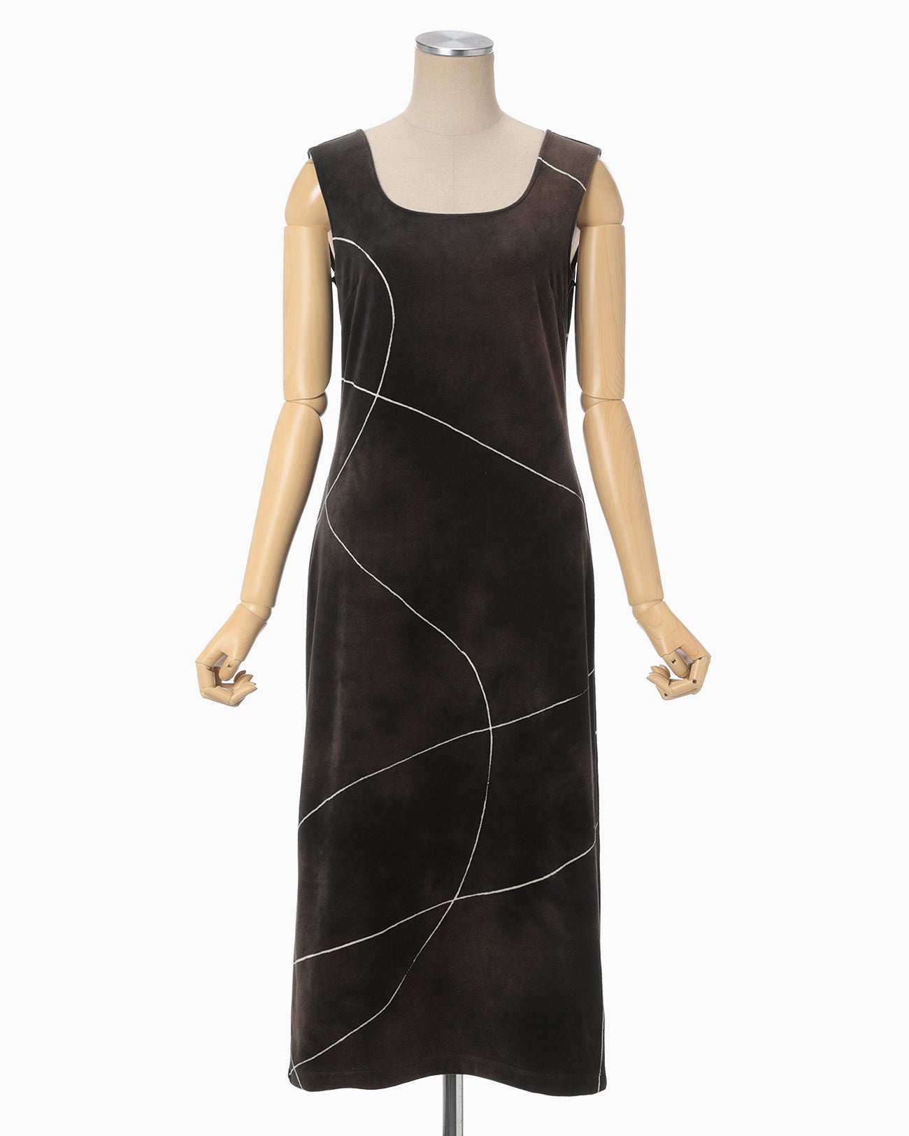 "Kintsugi" Velour Jersey Square Neck Sleeveless Dress - brown