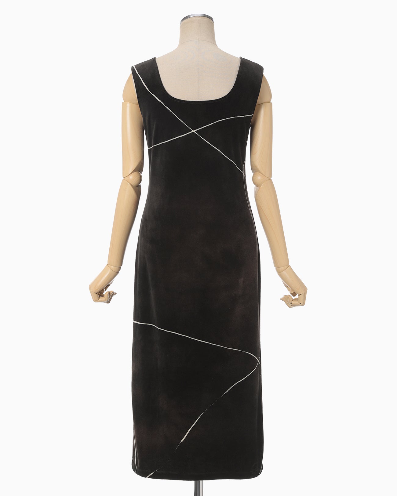 "Kintsugi" Velour Jersey Square Neck Sleeveless Dress - brown