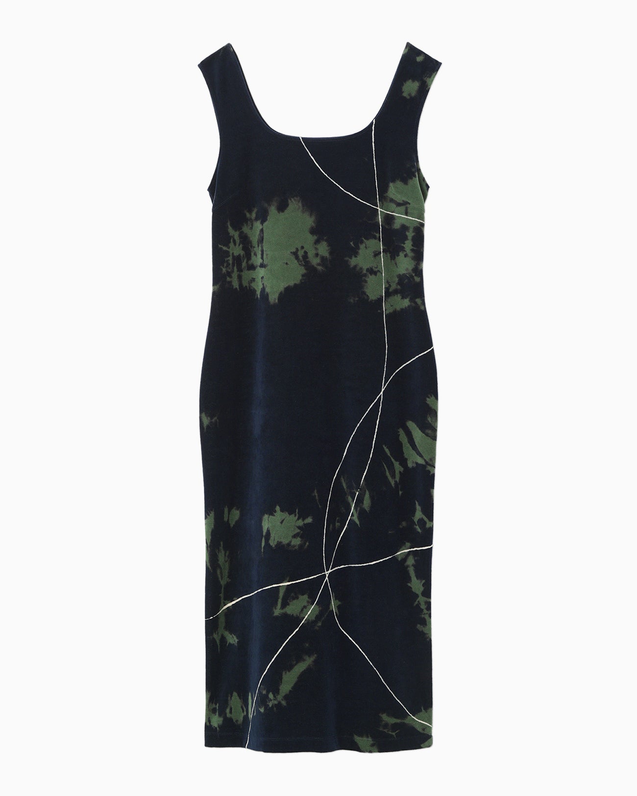 "Kintsugi" Velour Jersey Square Neck Sleeveless Dress - navy