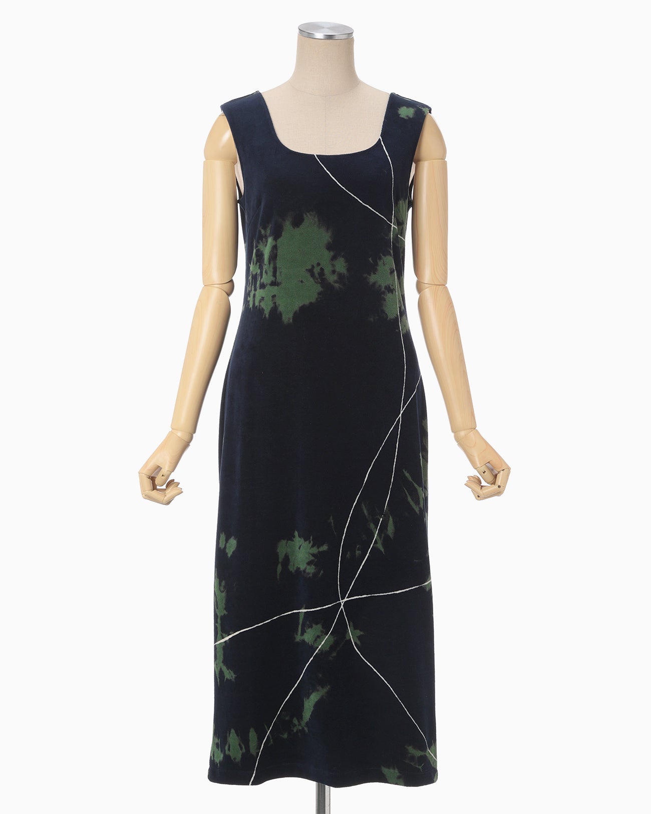 "Kintsugi" Velour Jersey Square Neck Sleeveless Dress - navy