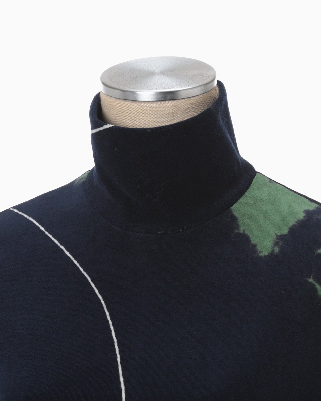 "Kintsugi" Velour Jersey High Neck Top - navy