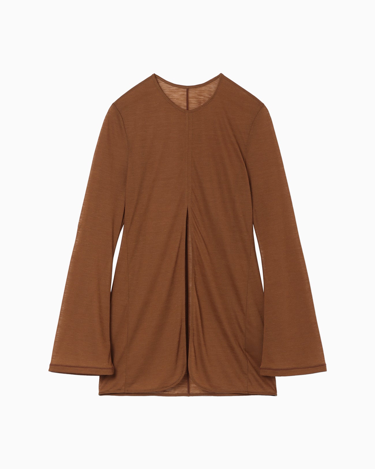 Hybrid Yarn Wool Jersey Front Slit Top - brown