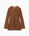 Hybrid Yarn Wool Jersey Front Slit Top - brown