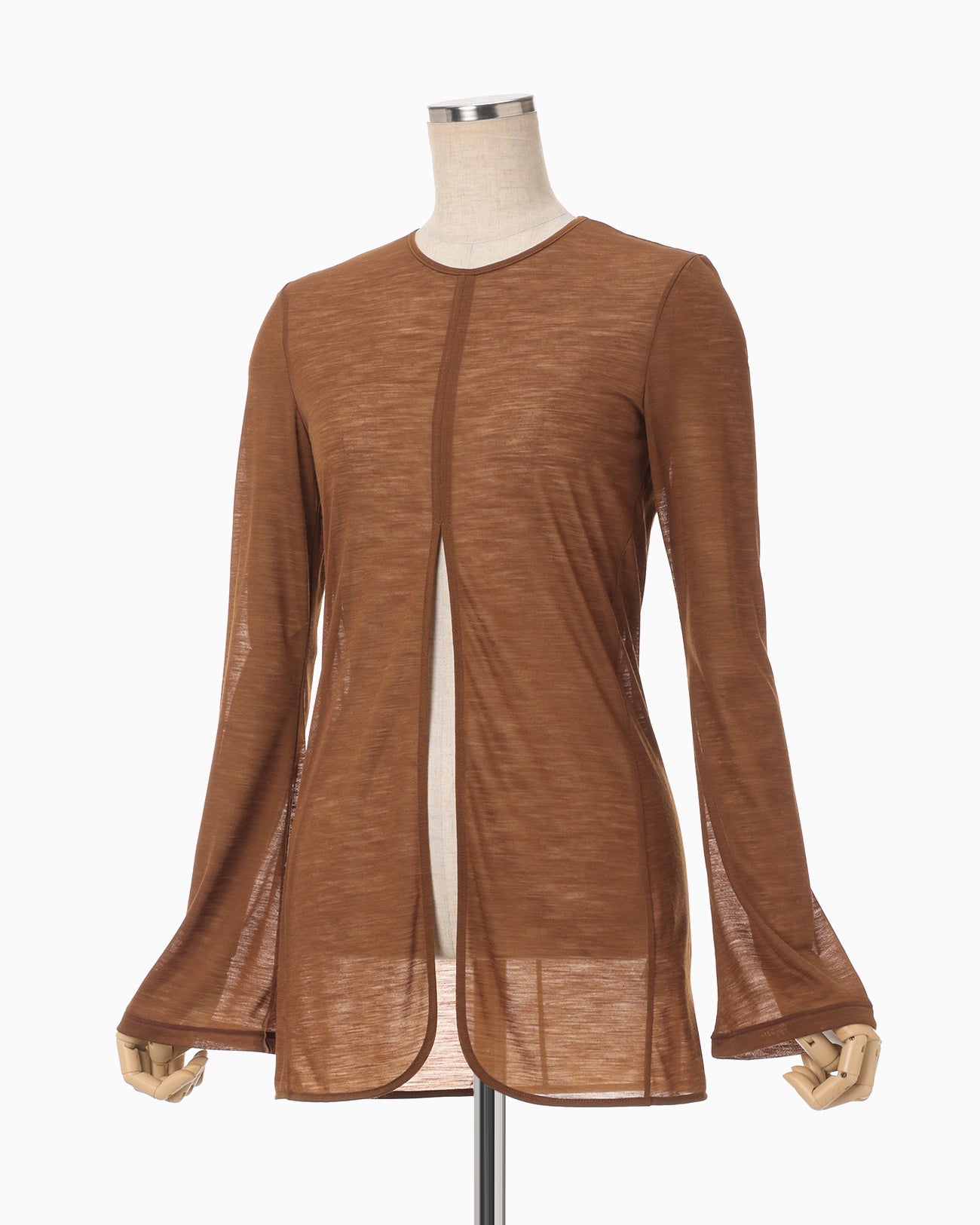 Hybrid Yarn Wool Jersey Front Slit Top - brown