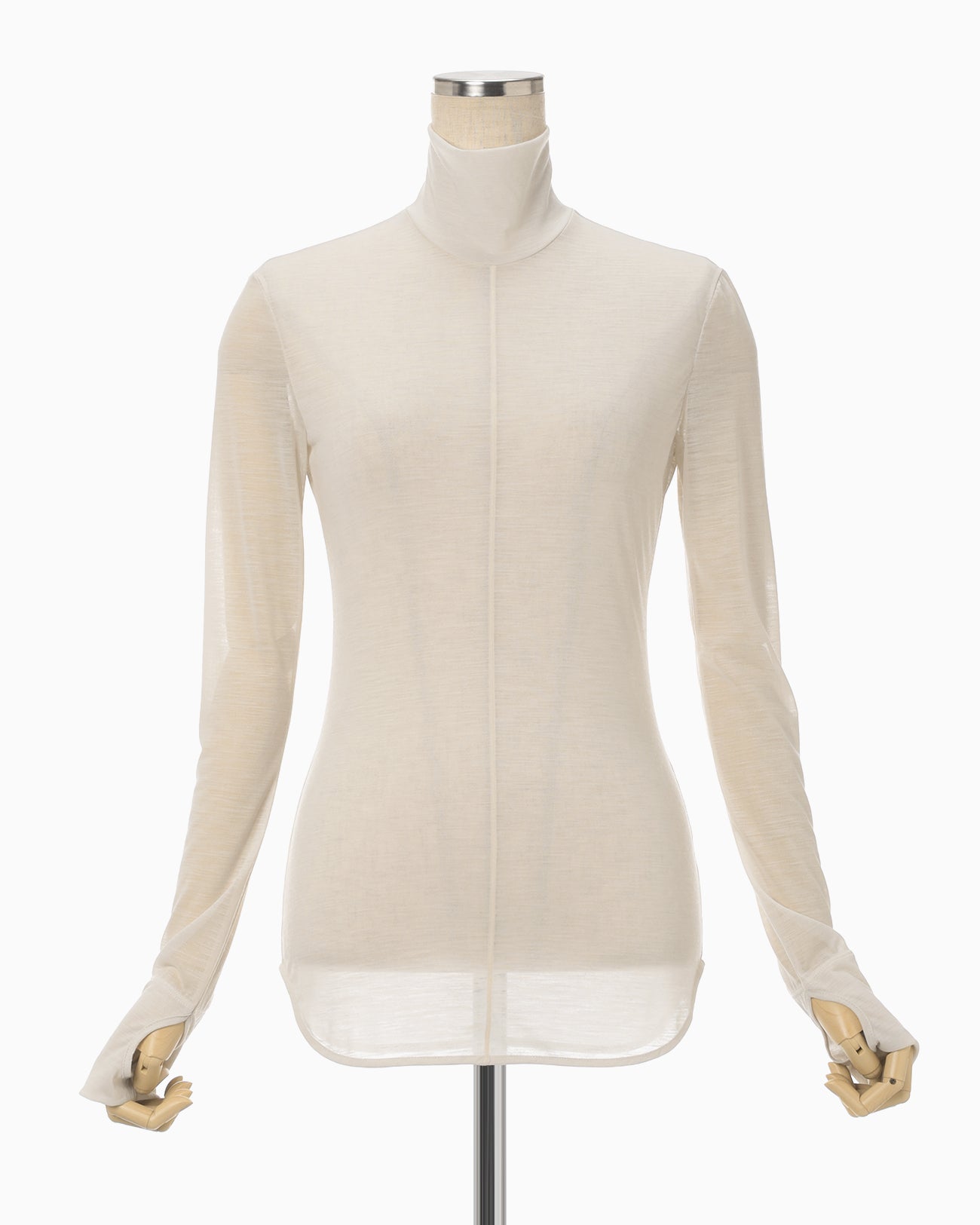 Hybrid Yarn Wool Jersey High Neck Top - beige