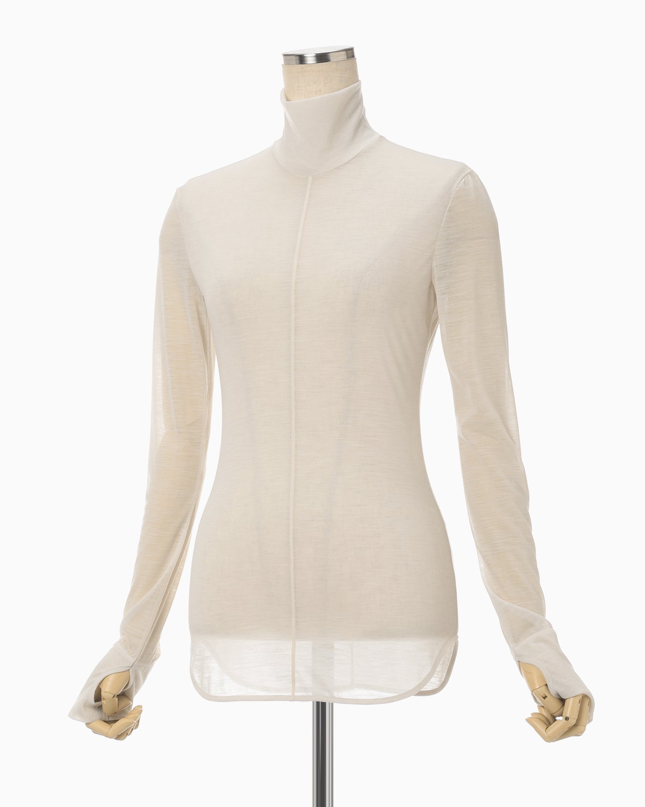 Hybrid Yarn Wool Jersey High Neck Top - beige