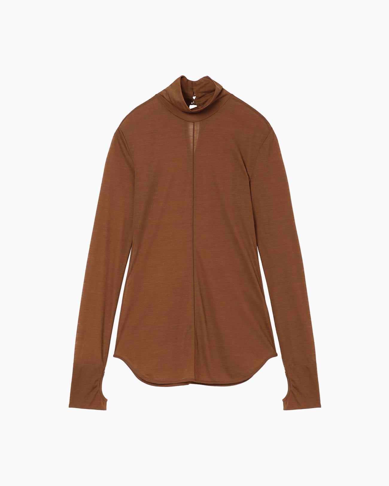 Hybrid Yarn Wool Jersey High Neck Top - brown