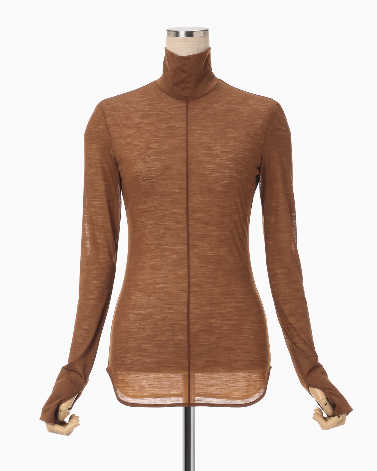 Hybrid Yarn Wool Jersey High Neck Top - brown