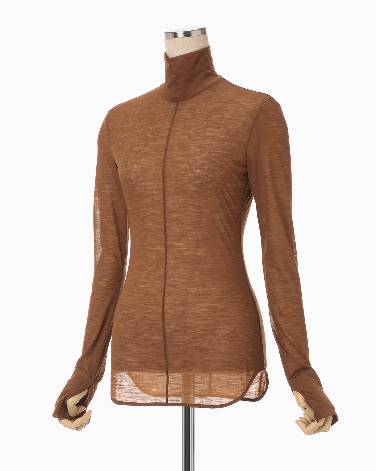 Hybrid Yarn Wool Jersey High Neck Top - brown