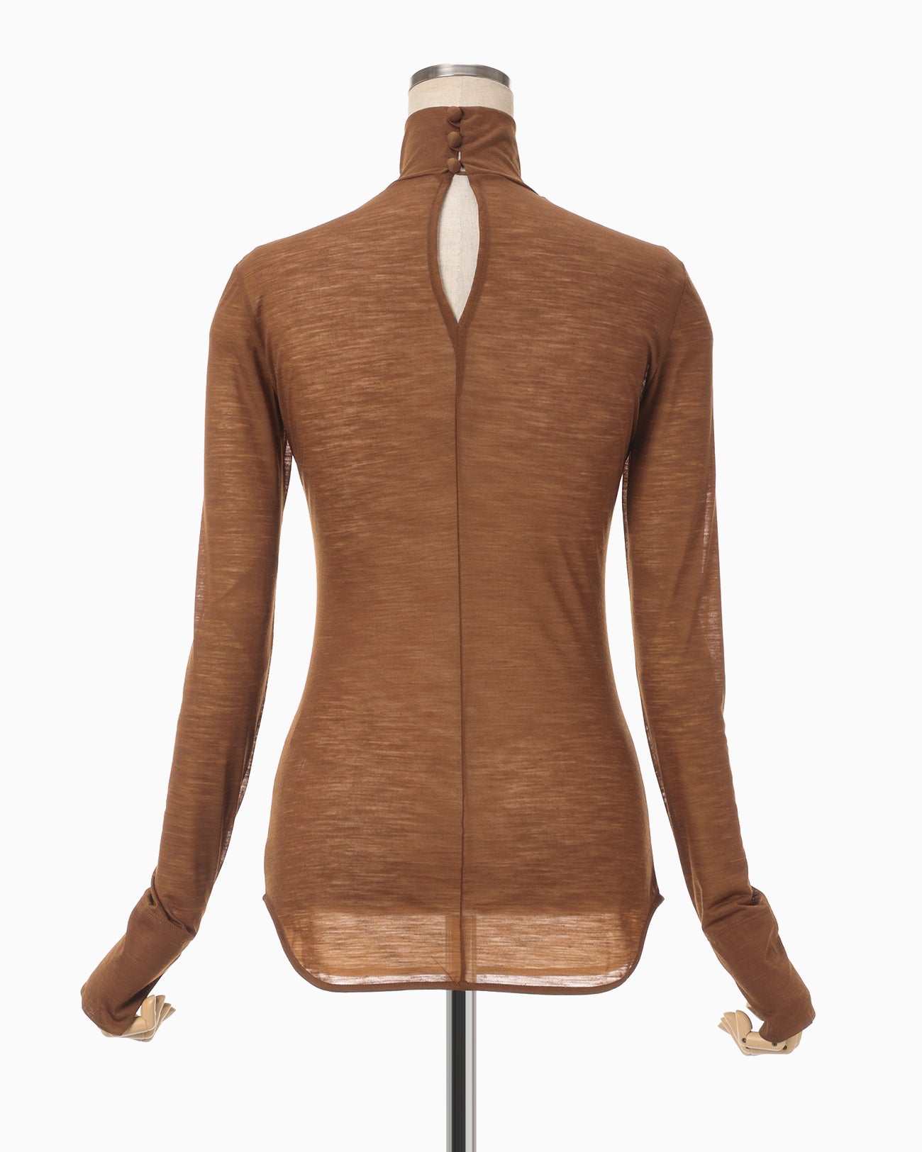 Hybrid Yarn Wool Jersey High Neck Top - brown