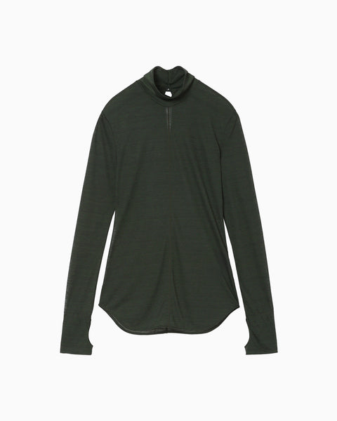 Hybrid Yarn Wool Jersey High Neck Top - green