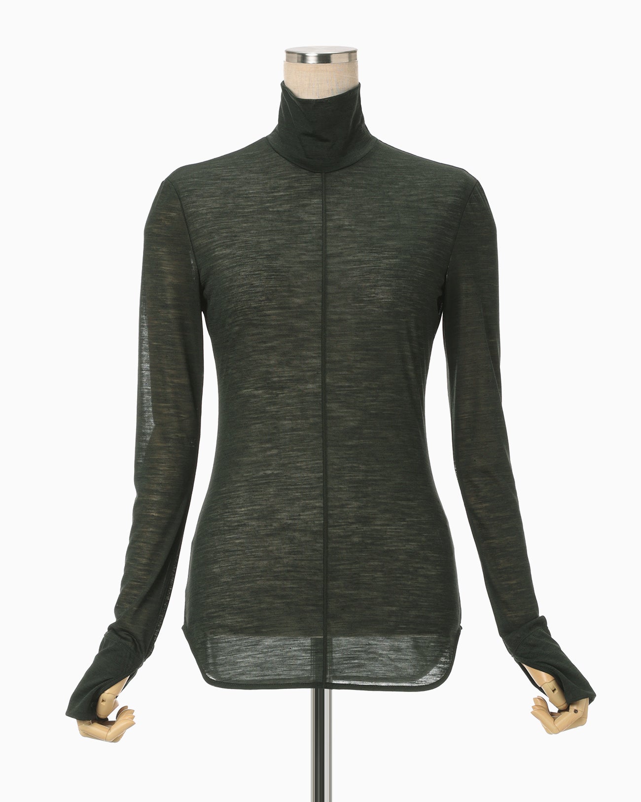 Hybrid Yarn Wool Jersey High Neck Top - green