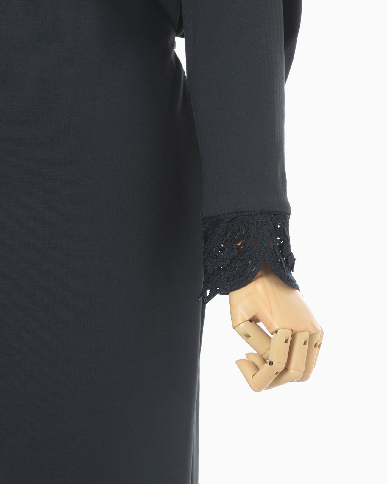 Double Jersey Embroidery Cuffs V-Neck Dress - navy