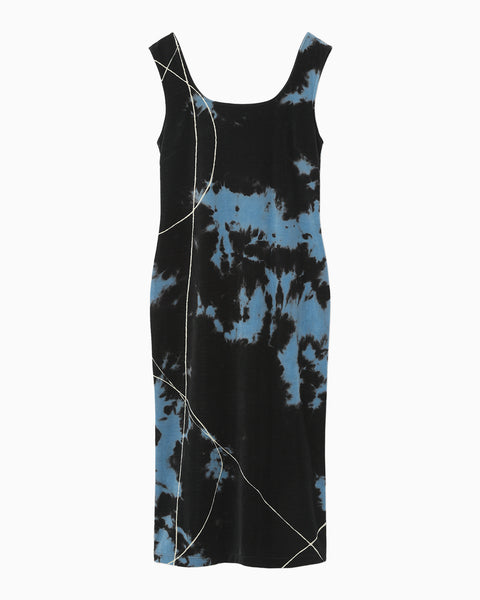 "Kintsugi" Velour Jersey Square Neck Sleeveless Dress - black