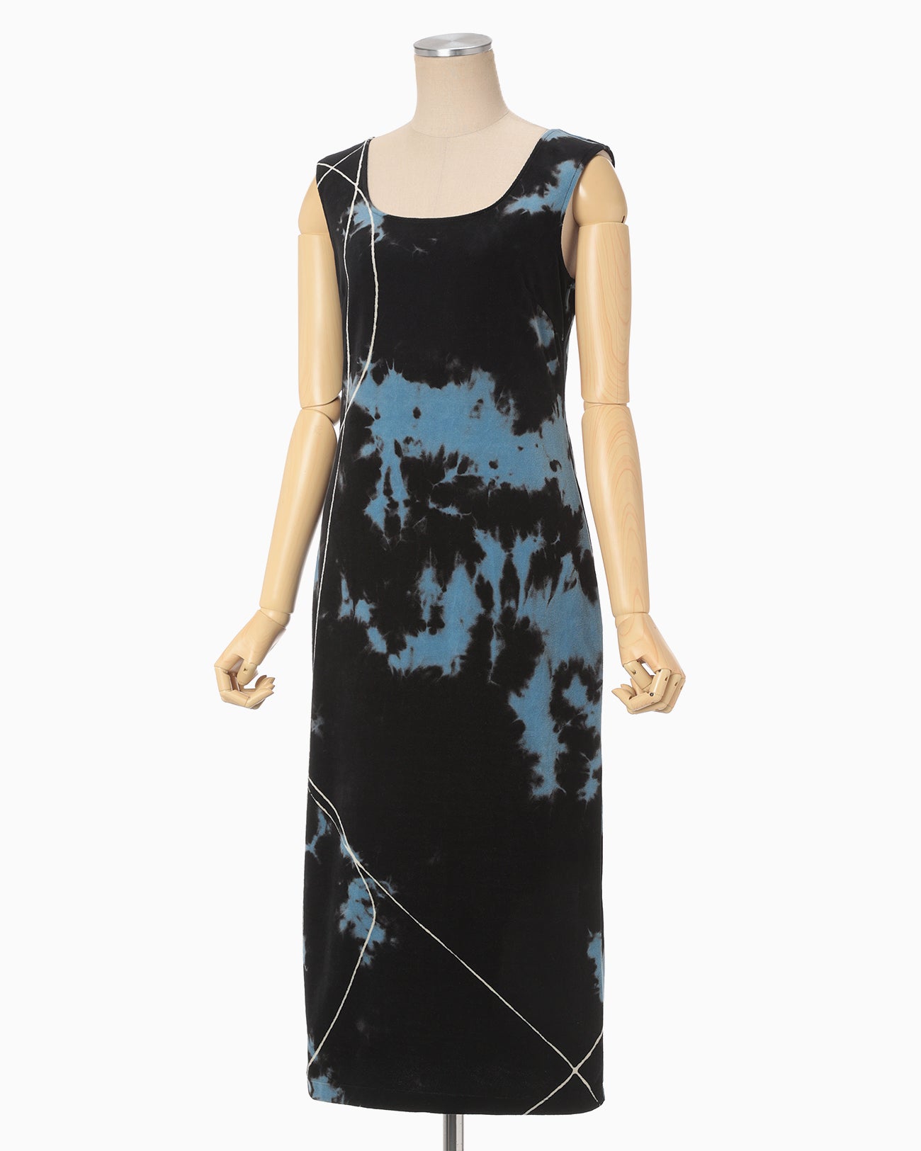 "Kintsugi" Velour Jersey Square Neck Sleeveless Dress - black