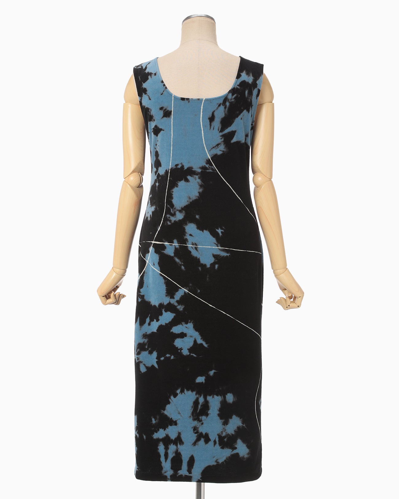 "Kintsugi" Velour Jersey Square Neck Sleeveless Dress - black