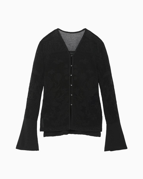 Watermark Pattern Knitted Cardigan - black