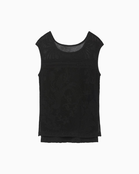 Watermark Pattern Sleeveless Knitted Top - black