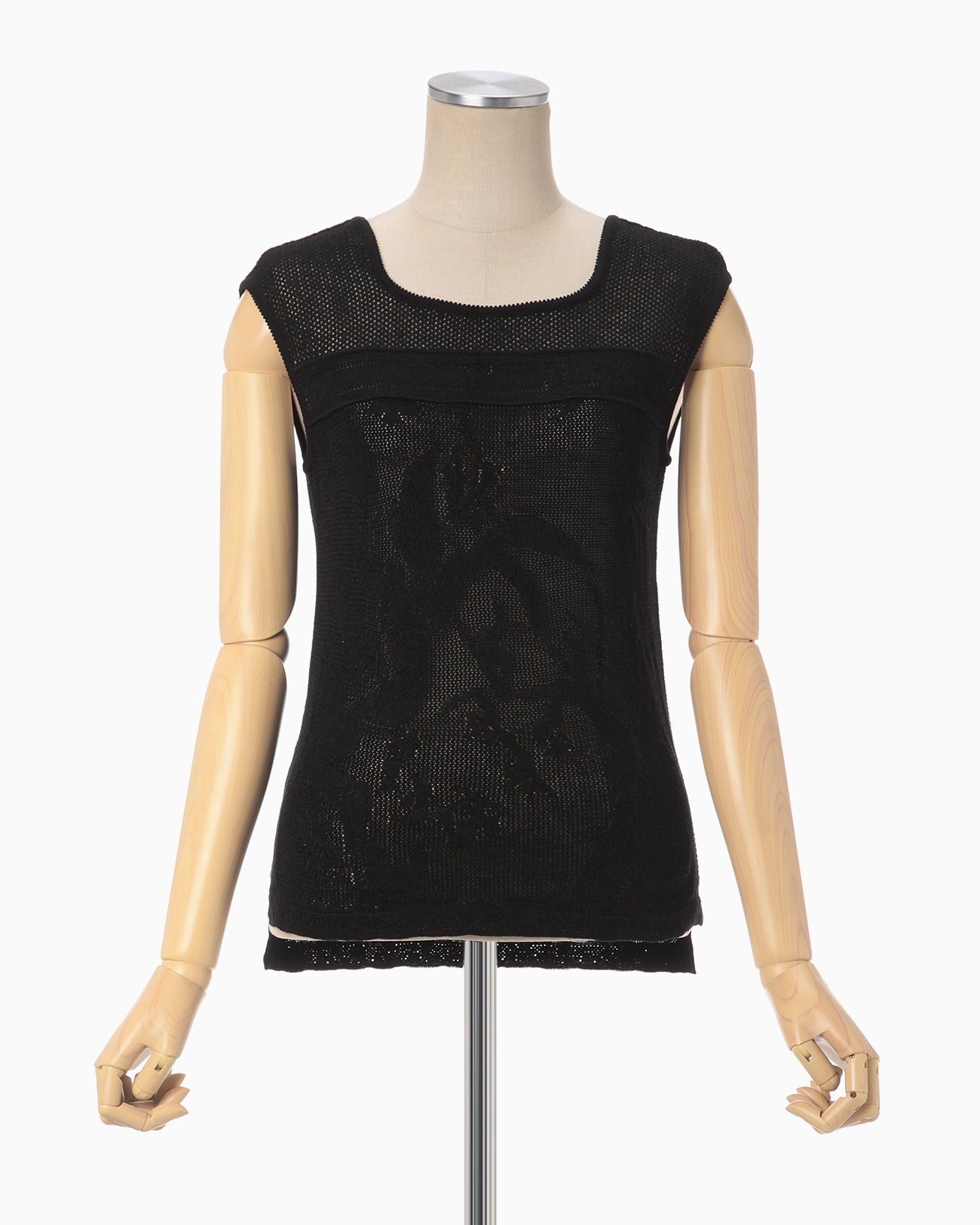 Watermark Pattern Sleeveless Knitted Top - black