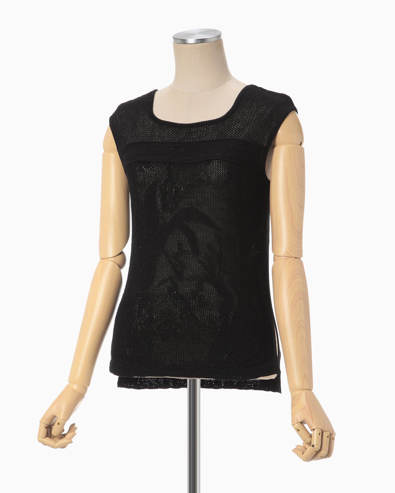 Watermark Pattern Sleeveless Knitted Top - black