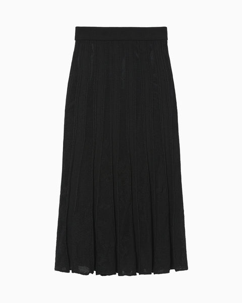Watermark Pattern Pleated Knitted Skirt - black