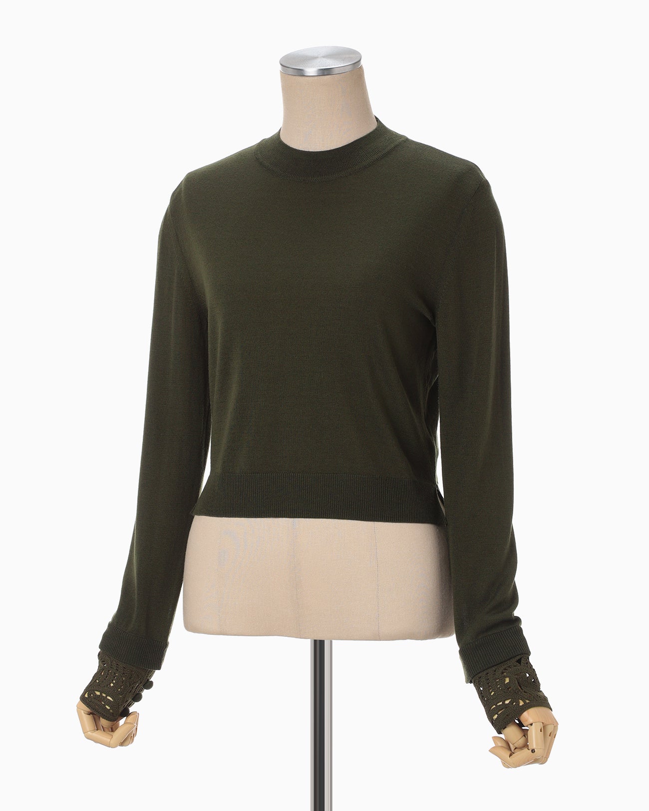 Detachable Embroidery Cuff Knitted Top - khaki