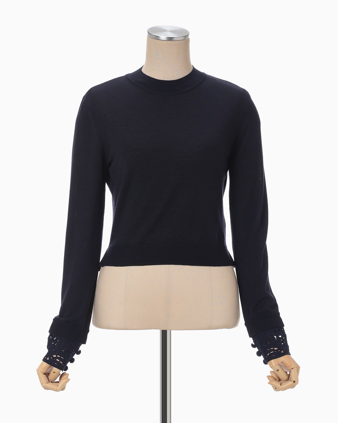 Detachable Embroidery Cuff Knitted Top - navy