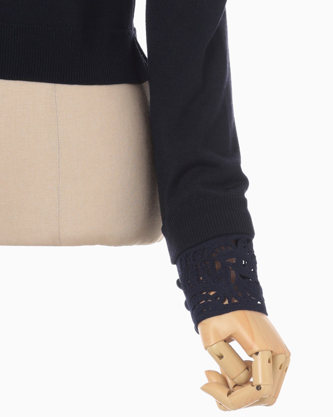 Detachable Embroidery Cuff Knitted Top - navy