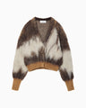 Drip Glaze Pattern Mohair Knitted Cardigan - brown