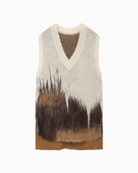 Drip Glaze Pattern Mohair Knitted Vest - brown