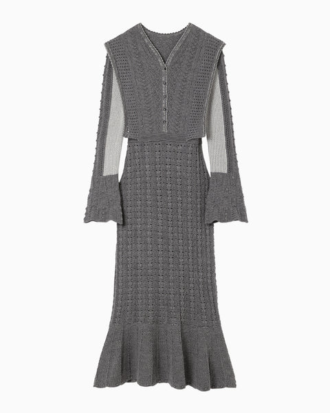 Openwork Pattern Knitted Dress - grey